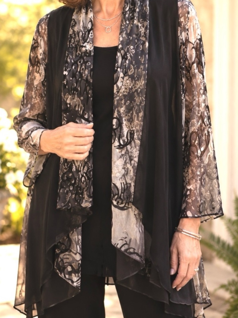 Aris A. Sheer Draped Open-Front Cardigan